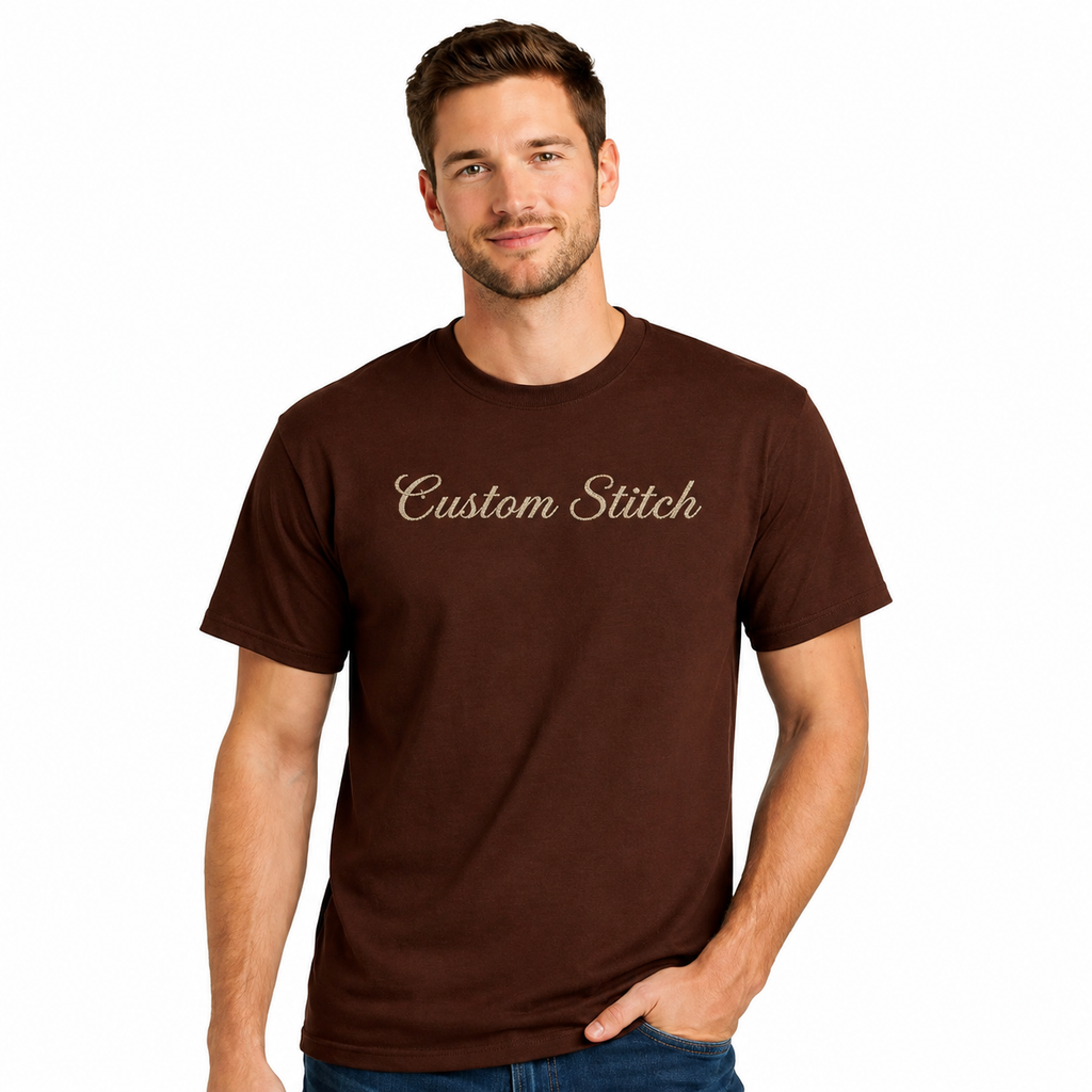 Custom Stitch Embroidered Unisex T-Shirt  Premium Cotton Crew Neck Tee Unisex Casual Fashion Shirt, Front & Back Embroidery, Multiple Color Options, Different Text options