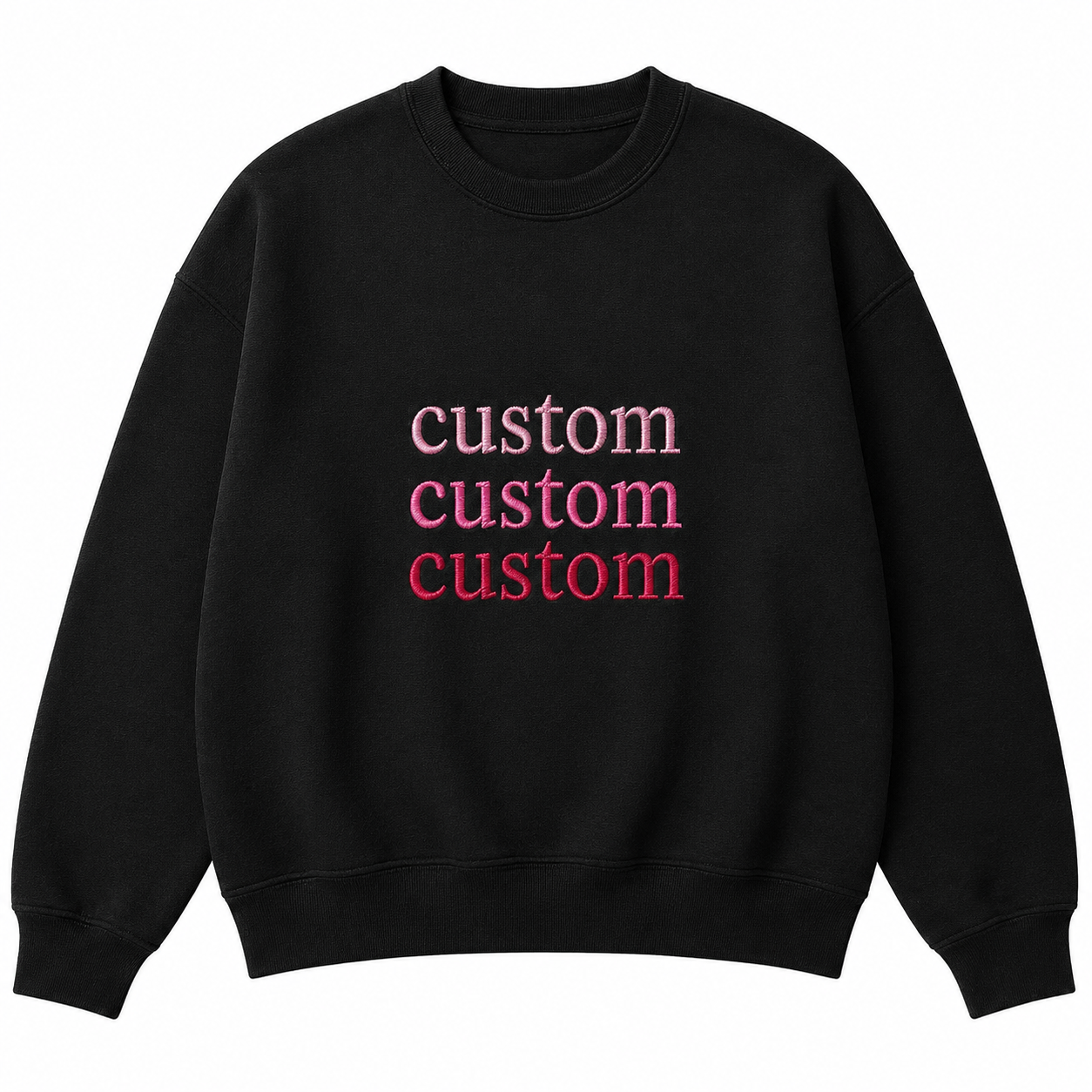 Personalized Unisex Black Embroidered Sweatshirts, Choose Phrase, Font and Embroidery Thread Color for Any Occasion, Minimal Chest Embroidery, Different Placement of Text, Design your Pullover, Fron & Back Text Options