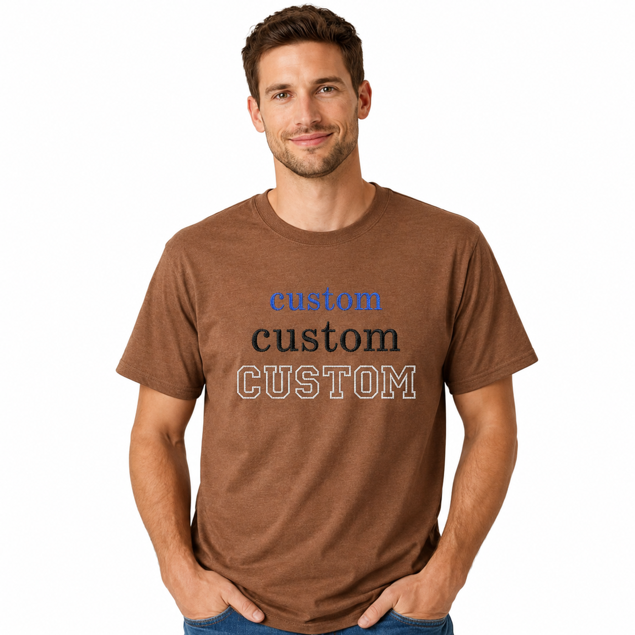 Custom Embroidery T-Shirts for Men & Women, Choose Phrase, Font and Embroidery Color for Any Occasion, Unique Gift, 100% Pure Cotton, Regular Fit, Different Color Options, Minimal Chest Embroidery,