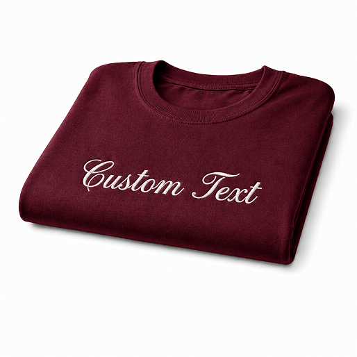 Custom Text Embroidery Tee, Short Sleeve Crewneck T-Shirts, 100% Pure Cotton, Regular Fit, Design Your Random Text in Full Embroidery