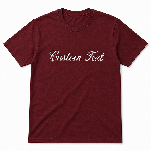 Custom Text Embroidery Tee, Short Sleeve Crewneck T-Shirts, 100% Pure Cotton, Regular Fit, Design Your Random Text in Full Embroidery