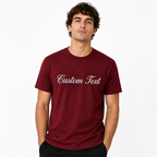 Custom Text Embroidery Tee, Short Sleeve Crewneck T-Shirts, 100% Pure Cotton, Regular Fit, Design Your Random Text in Full Embroidery