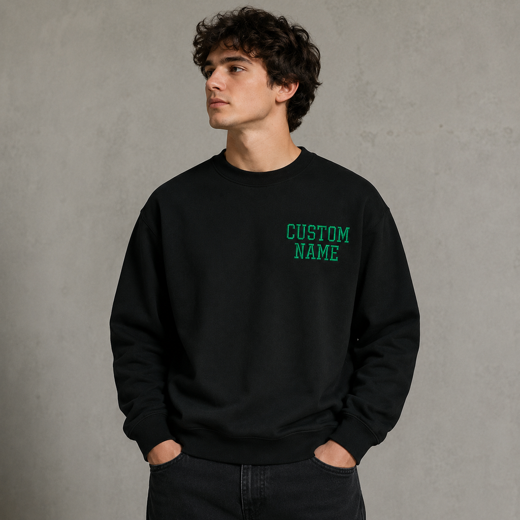 Custom Embroidered Name Sweatshirt for Men & Women – Personalized Black Crewneck Pullover, Custom Text Sweatshirt, Minimalist Couple Gift, Unisex Cozy Fleece Sweatshirt, Design your Pullover