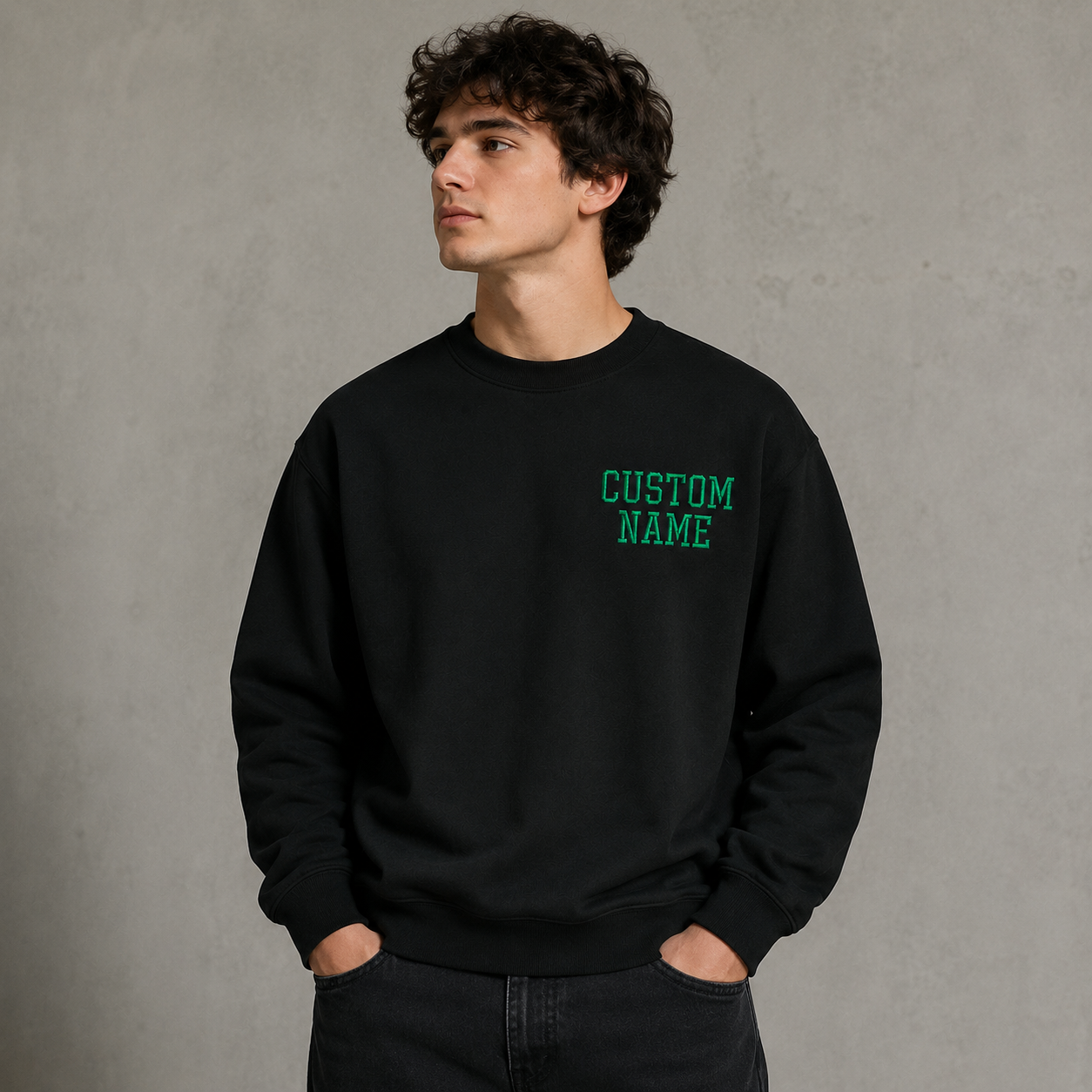 Custom Embroidered Name Sweatshirt for Men & Women – Personalized Black Crewneck Pullover, Custom Text Sweatshirt, Minimalist Couple Gift, Unisex Cozy Fleece Sweatshirt, Design your Pullover