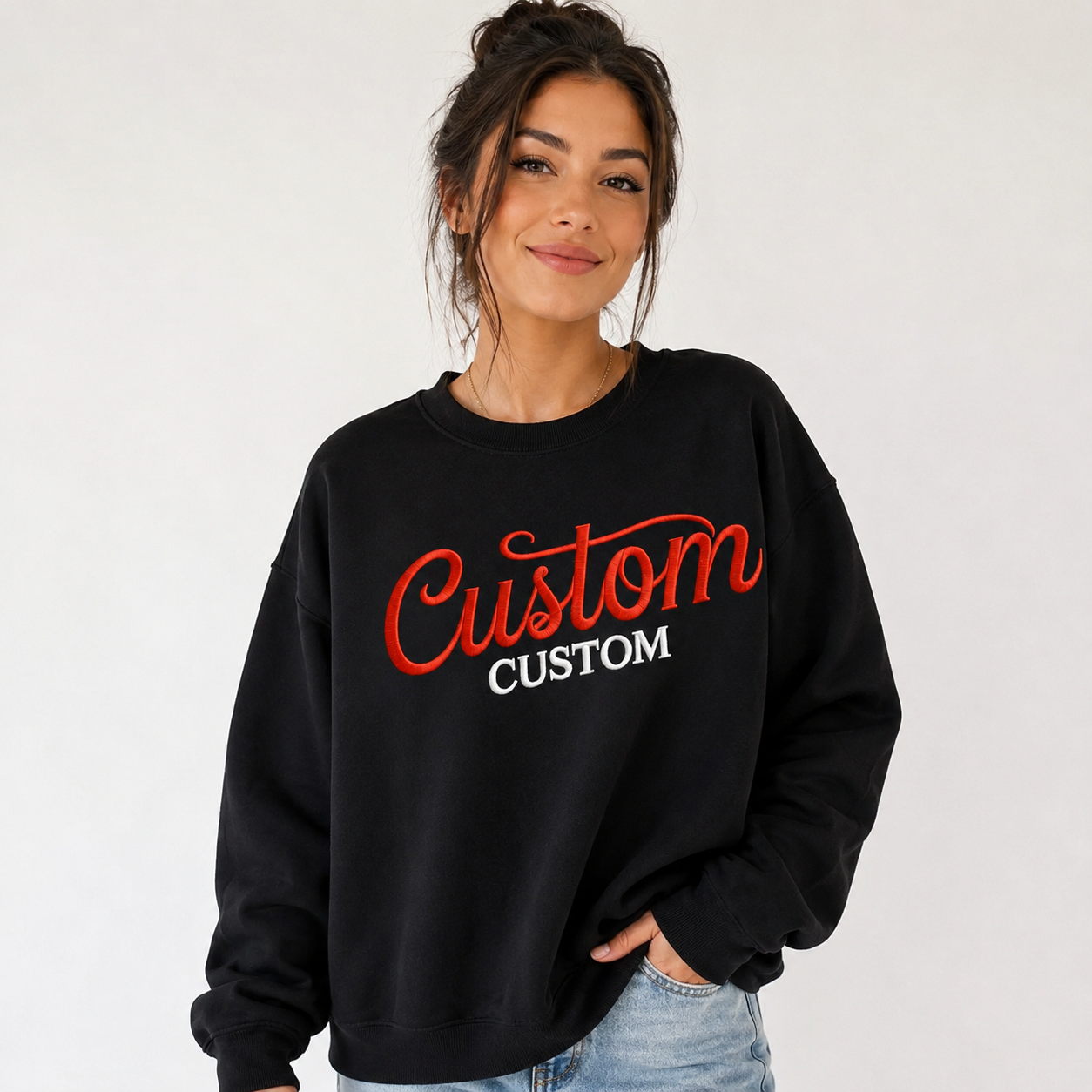 Unisex Custom Embroidered Sweatshirt, Personalized Name Crewneck Sweatshirt, Customized Embroidery Gift for Men & Women, Different Placements For Text, Multiple Font Styles and Thread Color