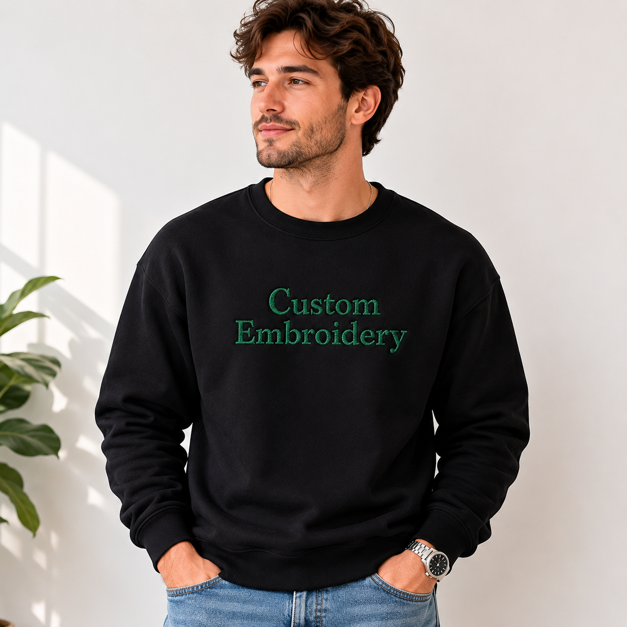 Customized Embroidered Text, Name Unisex Sweatshirts, Add Your Own Custom Text, Personalized Embroidery Gift, Front & Back Embroidery, Different Placements, Regular Fit, Design Your Pullover,