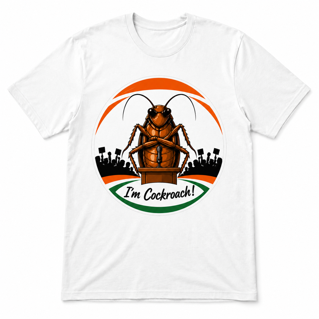 Cockroach Janta Party Regular Printed T-Shirt, Gen Z Political Meme Tee, White Unisex T-shirt, Premium Cotton T-shirt, Perfect for Gen Z fashion lovers, Adult Regular Fit