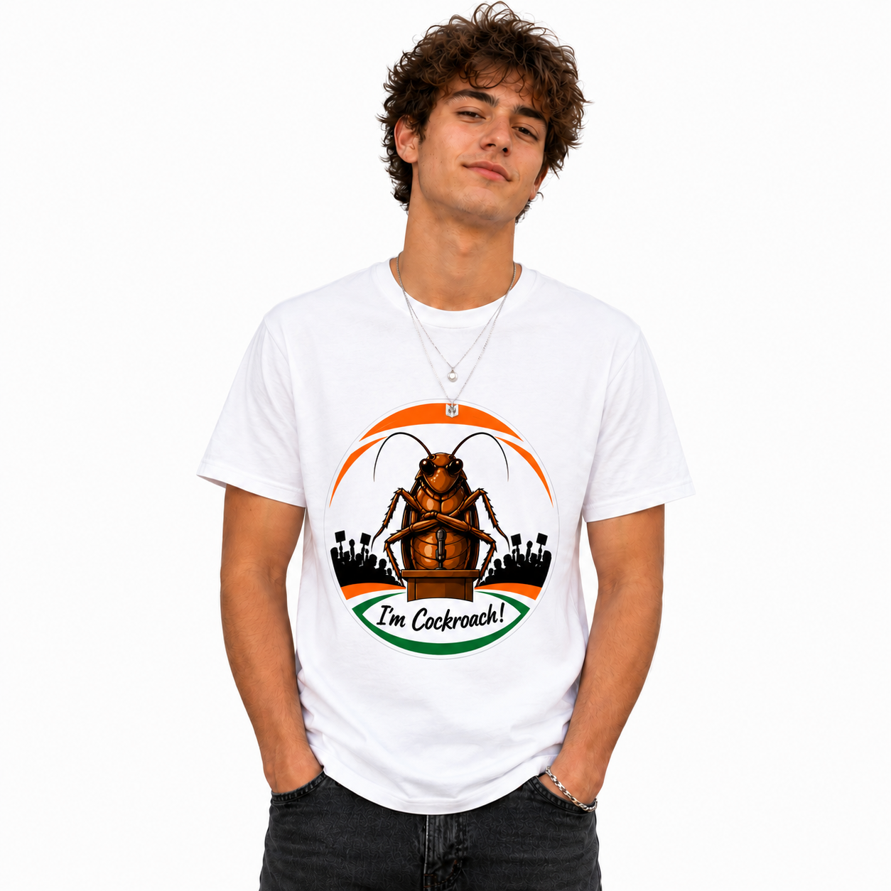 Cockroach Janta Party Regular Printed T-Shirt, Gen Z Political Meme Tee, White Unisex T-shirt, Premium Cotton T-shirt, Perfect for Gen Z fashion lovers, Adult Regular Fit