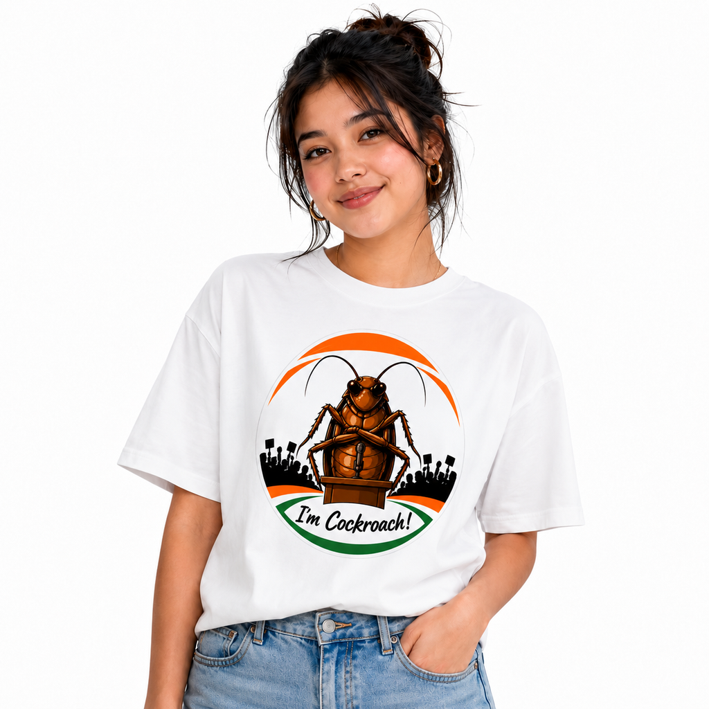 Cockroach Janta Party Regular Printed T-Shirt, Gen Z Political Meme Tee, White Unisex T-shirt, Premium Cotton T-shirt, Perfect for Gen Z fashion lovers, Adult Regular Fit