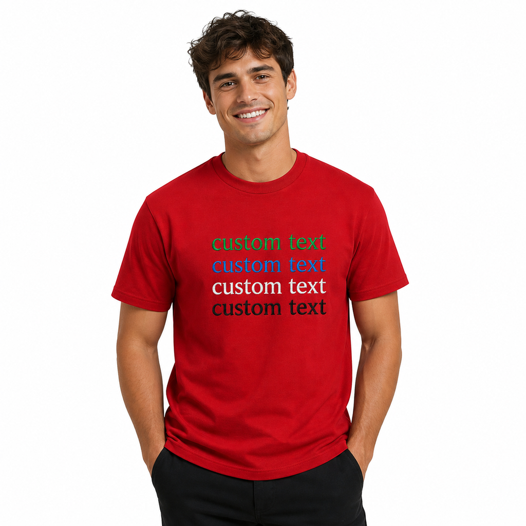 Personalized Embroidered Text T-Shirt for Men & Women, Custom Name/Message Embroidery Tee, Premium Cotton Customized T Shirt, Unique Gift Idea, Stylish Unisex Casual Wear, Premium Embroidery Stitching