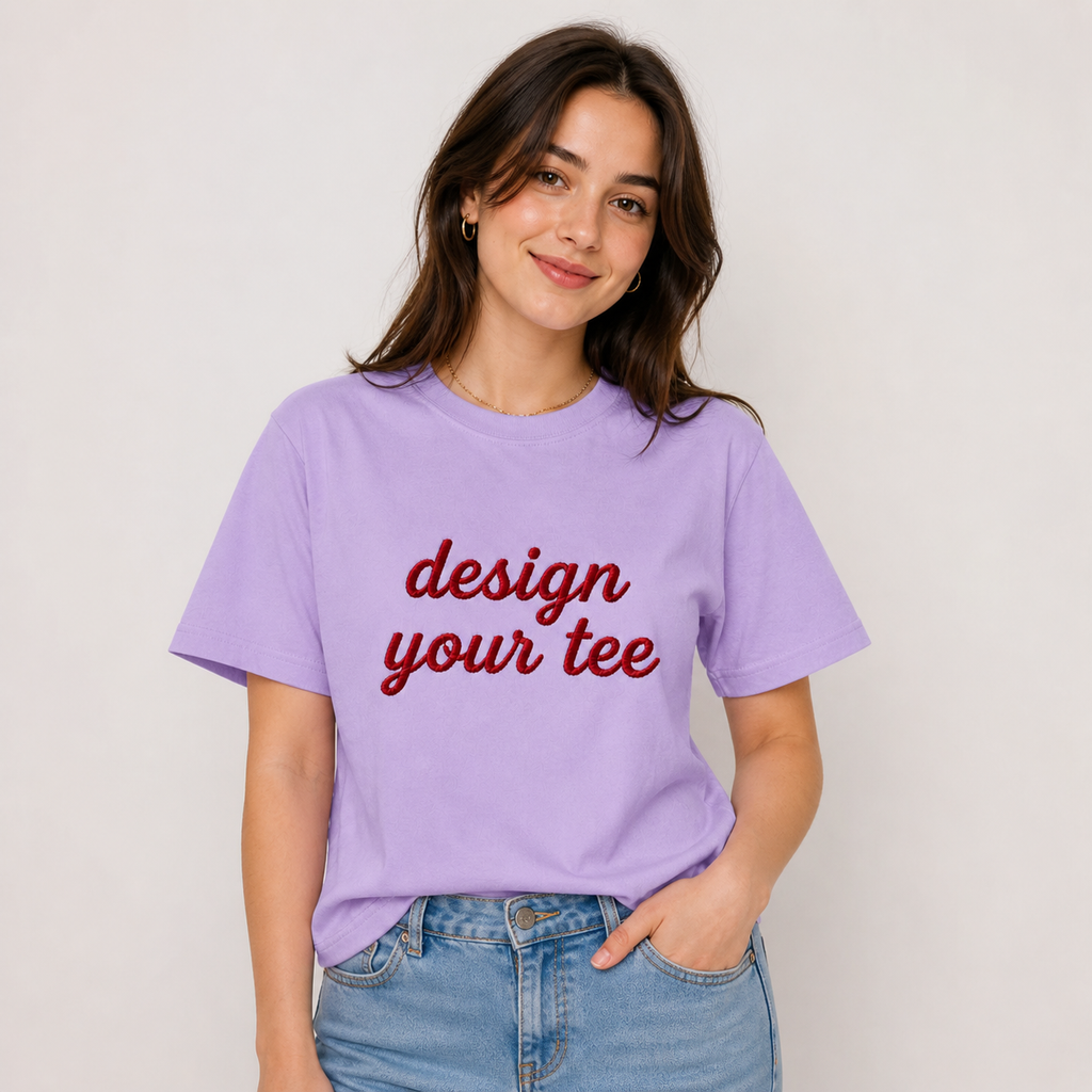 Design Your Name on T-Shirt in Full Embroidery Stitch, Custom Embroidered Unisex T-Shirts, Different Placement for Text, Front & Back Embroidered, Chest Embroidery Design, Regular Fit, Pure Cotton