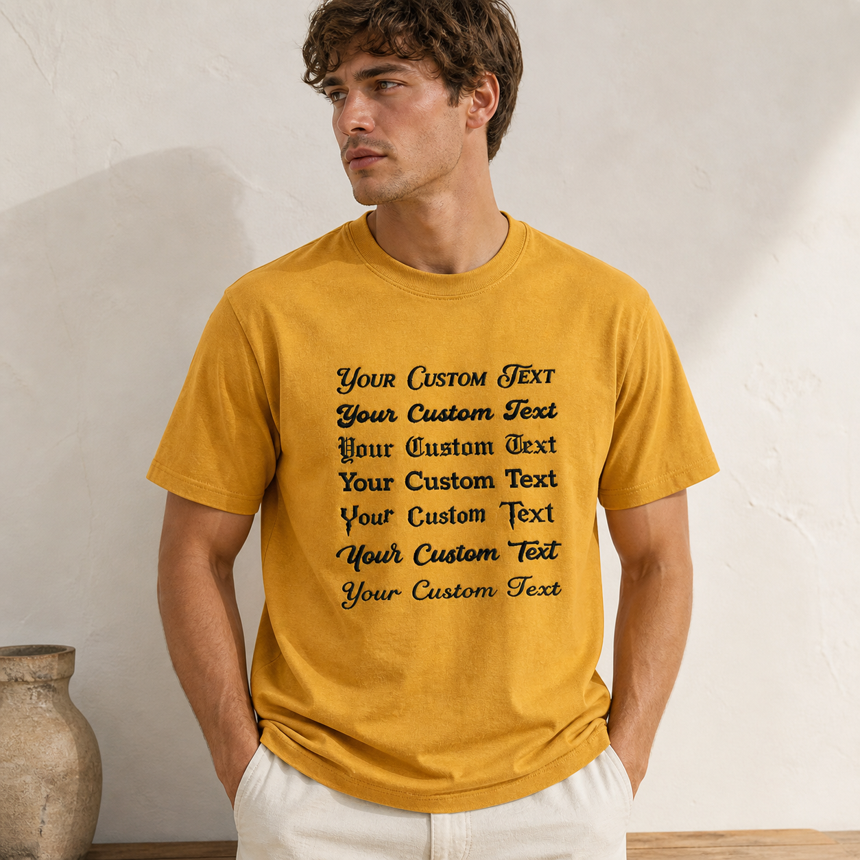 Customized Embroidered Unisex T-Shirt, Add Your Custom Text Name in Different Font Styles, Pure Cotton, Premium Embroidery Stitching, Random Text & Phrases, Minimal Chest Embroidery, Gift Apparel