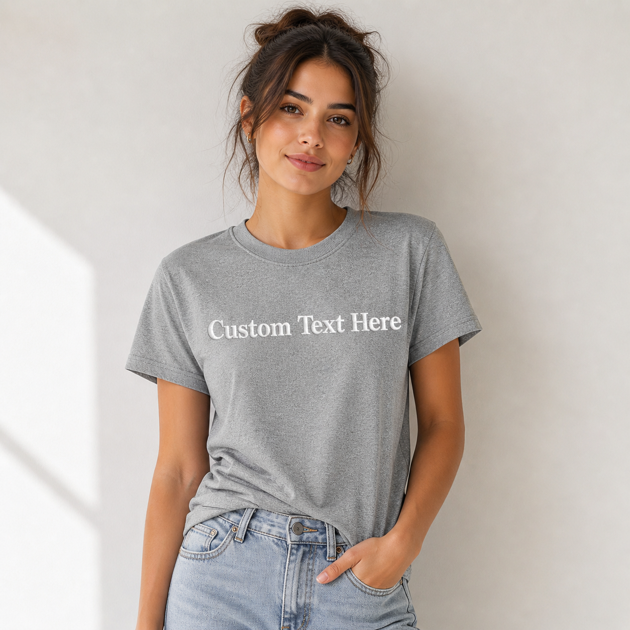 Personalized Embroidered Unisex T-Shirt, Add Your Custom Text Name, Pure Cotton, Design Your Random Text in Full Embroidery, Short Sleeve Crewneck T-Shirts, Regular Fit Apparel, Gift for Him/Her