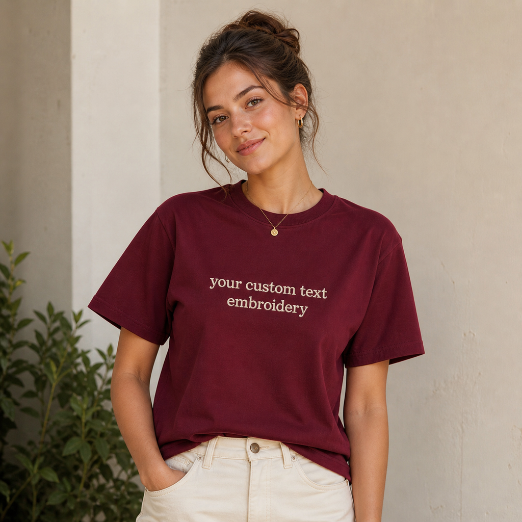 Custom Embroidered Unisex T-Shirt, Personalized Tee, Choose Phrase, Font and Embroidery Color for Any Occasion, Regular Fit, Embroidery Apparel for Men & Women, Add Your Custom Text Name, Pure Cotton
