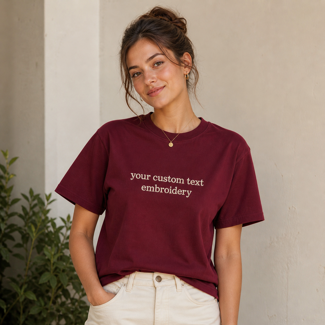 Custom Embroidered Unisex T-Shirt, Personalized Tee, Choose Phrase, Font and Embroidery Color for Any Occasion, Regular Fit, Embroidery Apparel for Men & Women, Add Your Custom Text Name, Pure Cotton