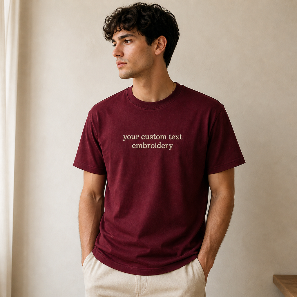 Custom Embroidered Unisex T-Shirt, Personalized Tee, Choose Phrase, Font and Embroidery Color for Any Occasion, Regular Fit, Embroidery Apparel for Men & Women, Add Your Custom Text Name, Pure Cotton
