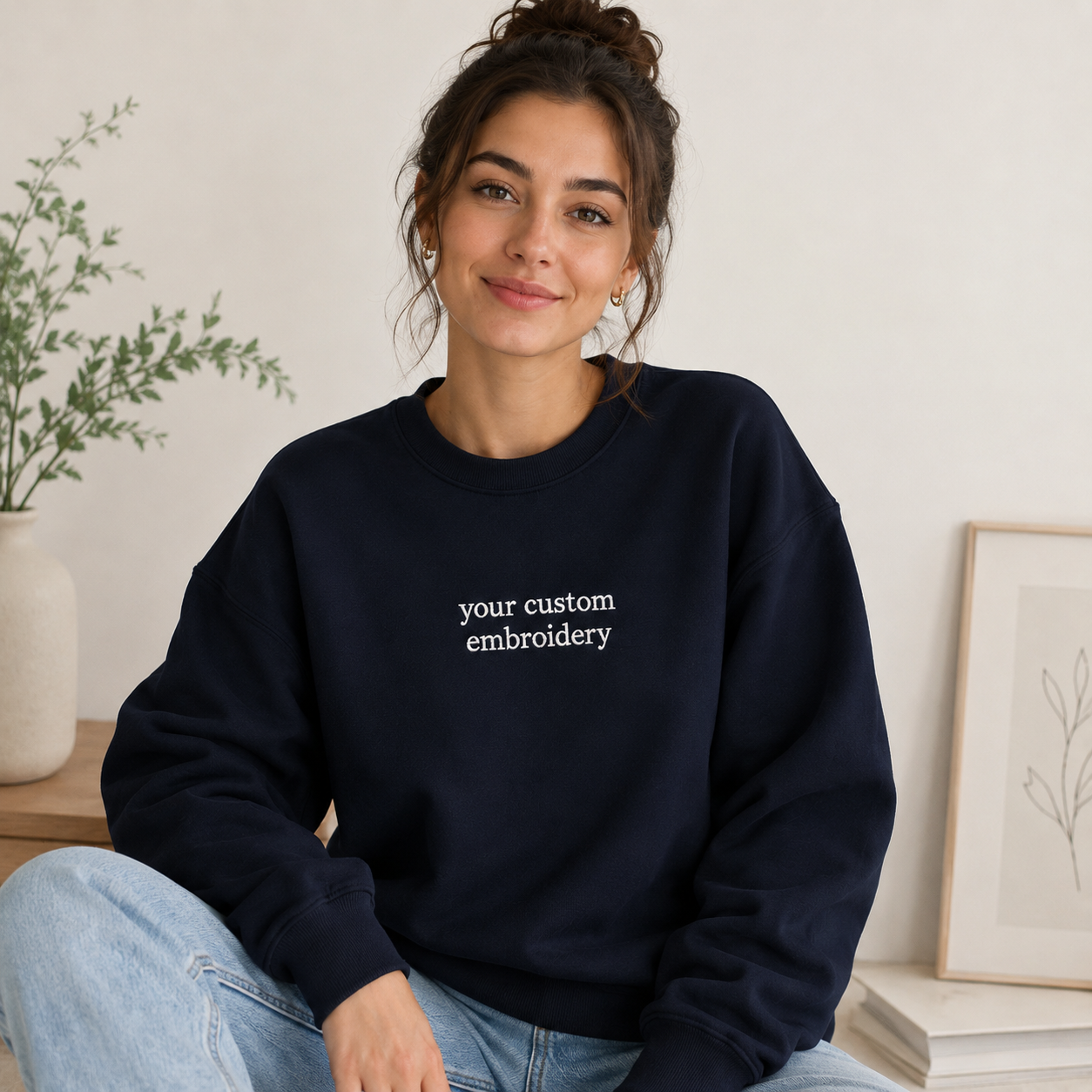 Custom Embroidered Sweatshirt, Personalized Minimal Text Crewneck, Design Your Pullover, Add your Custom Text, Regular Fit