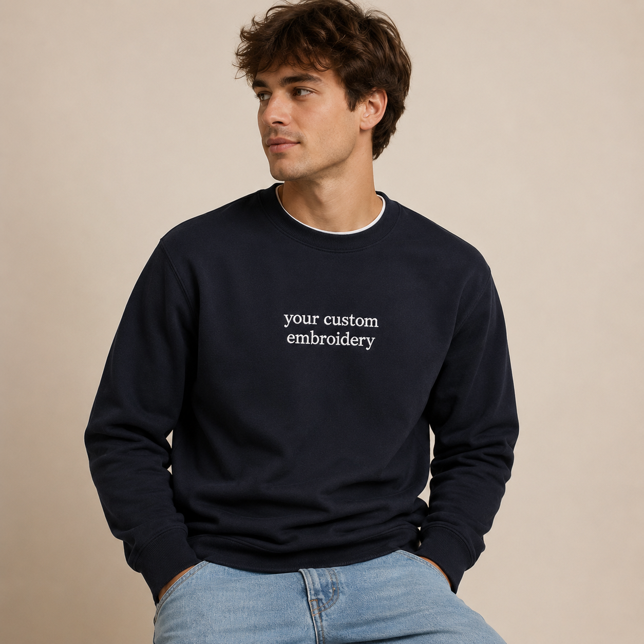 Custom Embroidered Sweatshirt, Personalized Minimal Text Crewneck, Design Your Pullover, Add your Custom Text, Regular Fit