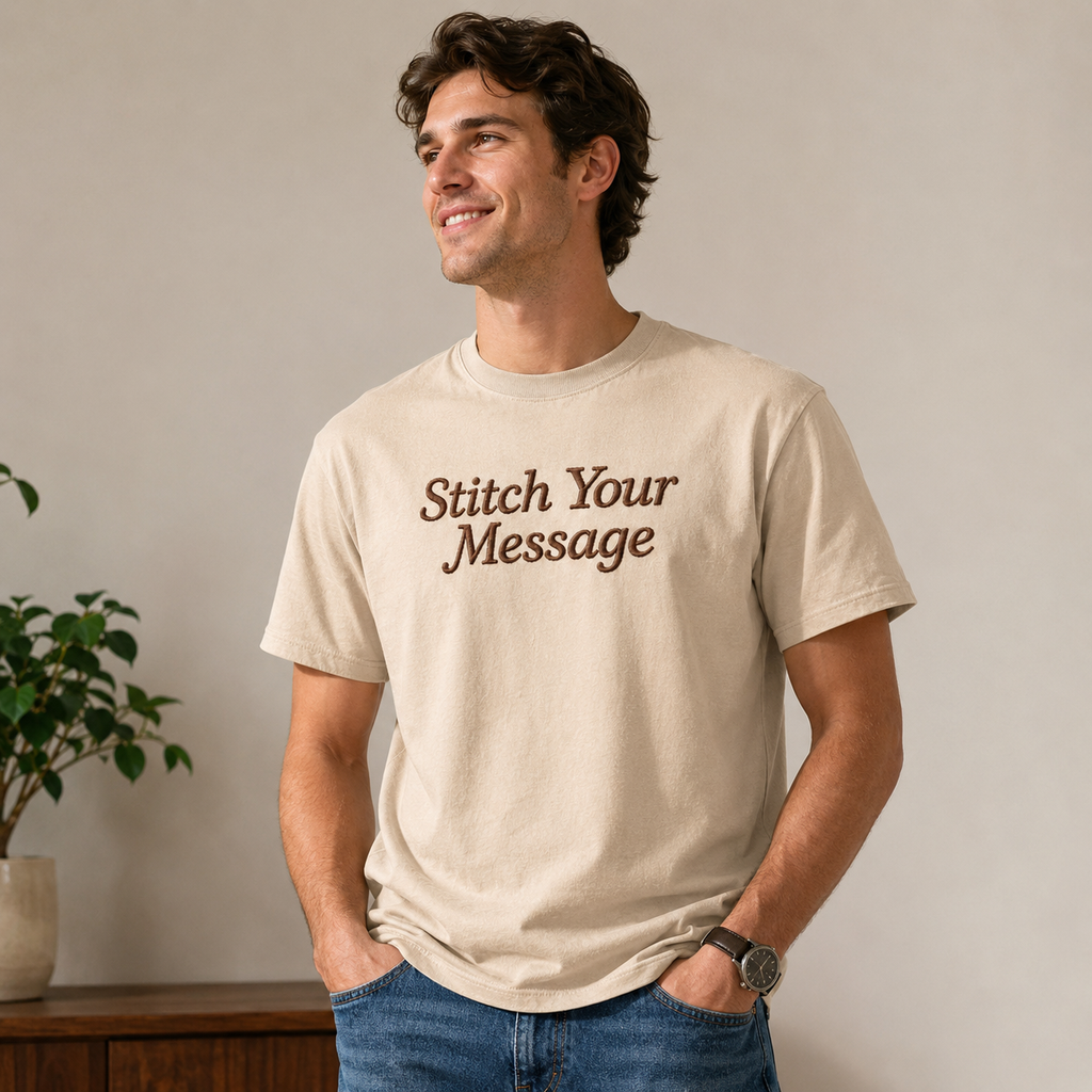 Design Your Unisex Embroidery T-Shirts with the Text, Premium Cotton Custom Text Tee, Regular Fit Apparel, 100% Cotton, Gift for Couples, Friends & Family, Embroidered Company Name