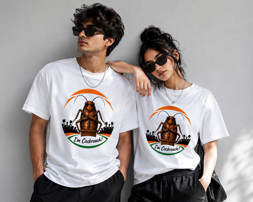 Cockroach Janta Party Regular Printed T-Shirt, Gen Z Political Meme Tee, White Unisex T-shirt, Premium Cotton T-shirt, Perfect for Gen Z fashion lovers, Adult Regular Fit